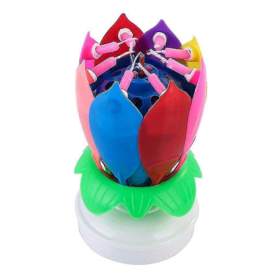 Yaju Happy Birthday Party Candle Cake Light Musical Lotus Flower Rotating Lamp Decor(1pcs-colourful)