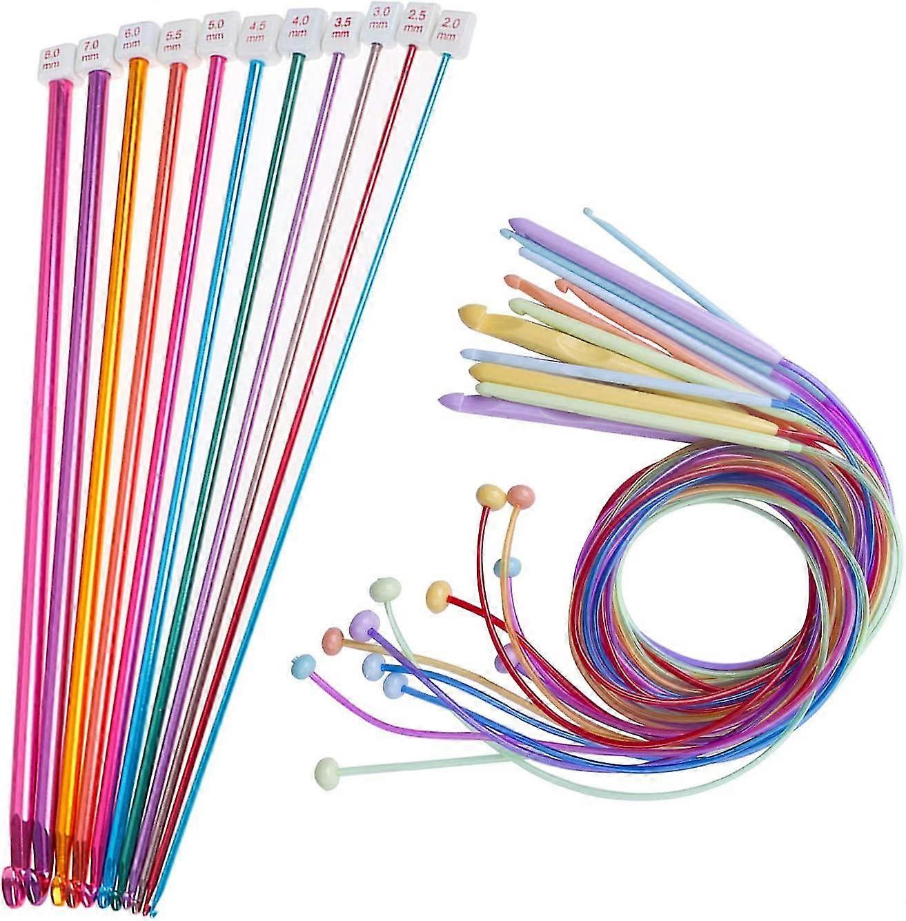 23 قطعة طقم خطافات كروشيه تونسي، 12 خطاف كروشيه من الخيزران 3.0 مم (د) -10.0 مم (ن) و 11 طقم إبر حياكة ألومنيوم أفغاني تونسي (2 مم إلى 8 مم) (p