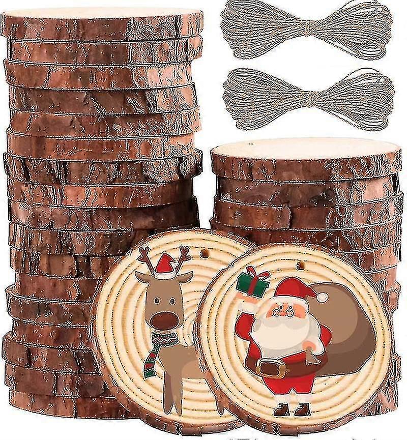 Natural Wood Slices 6-8 Cm Round Discs Unfinished Hole Circles Diy Arts Craft