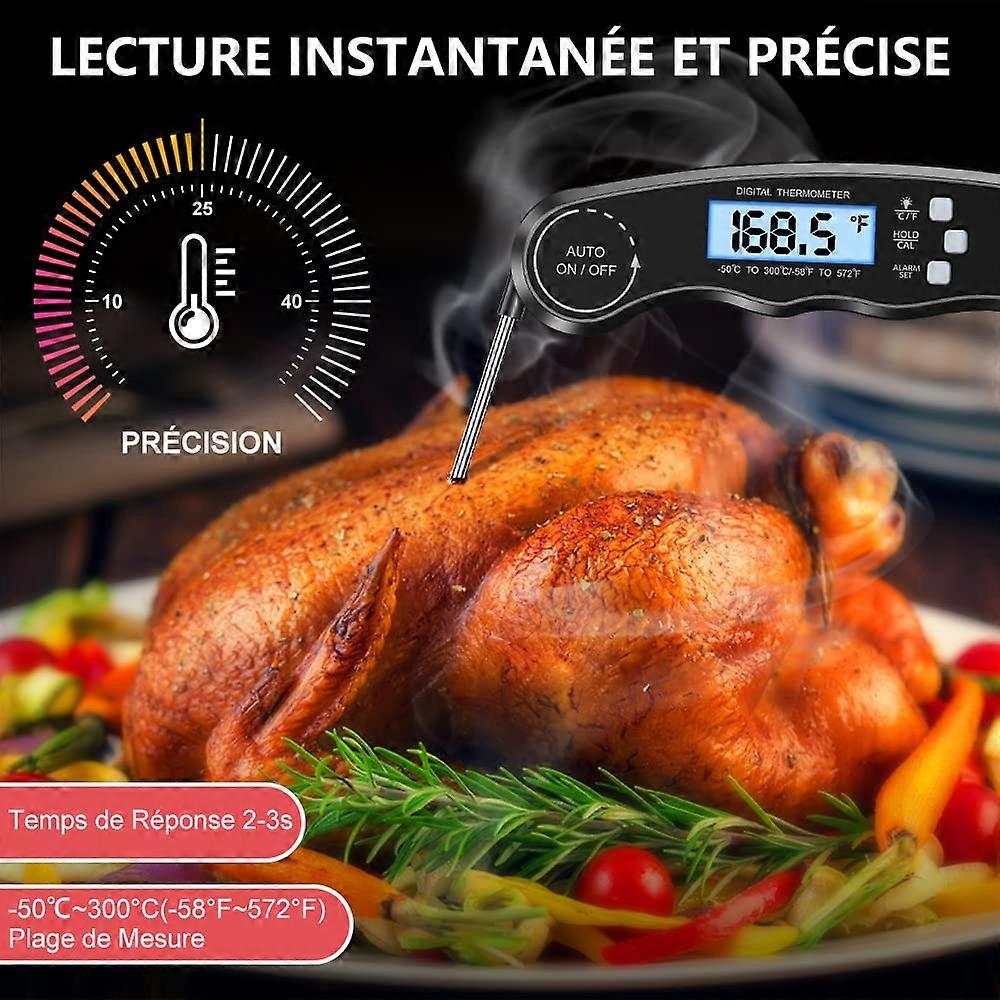 Kitchen Thermometer16*3.5*2cm, Line Length 100*14cm, Instant Read Cooking Thermometer with Foldable Probe, Backlight & Magnet, Digital Thermometer for