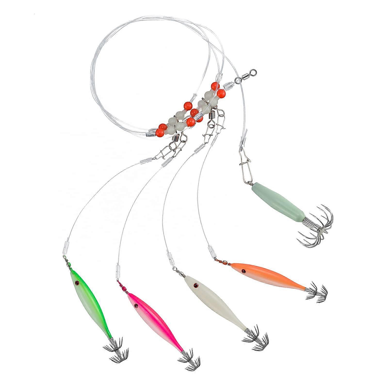 5pcs Luminous Squid Jig Hooks Pre-tied Squid Fishing Lure