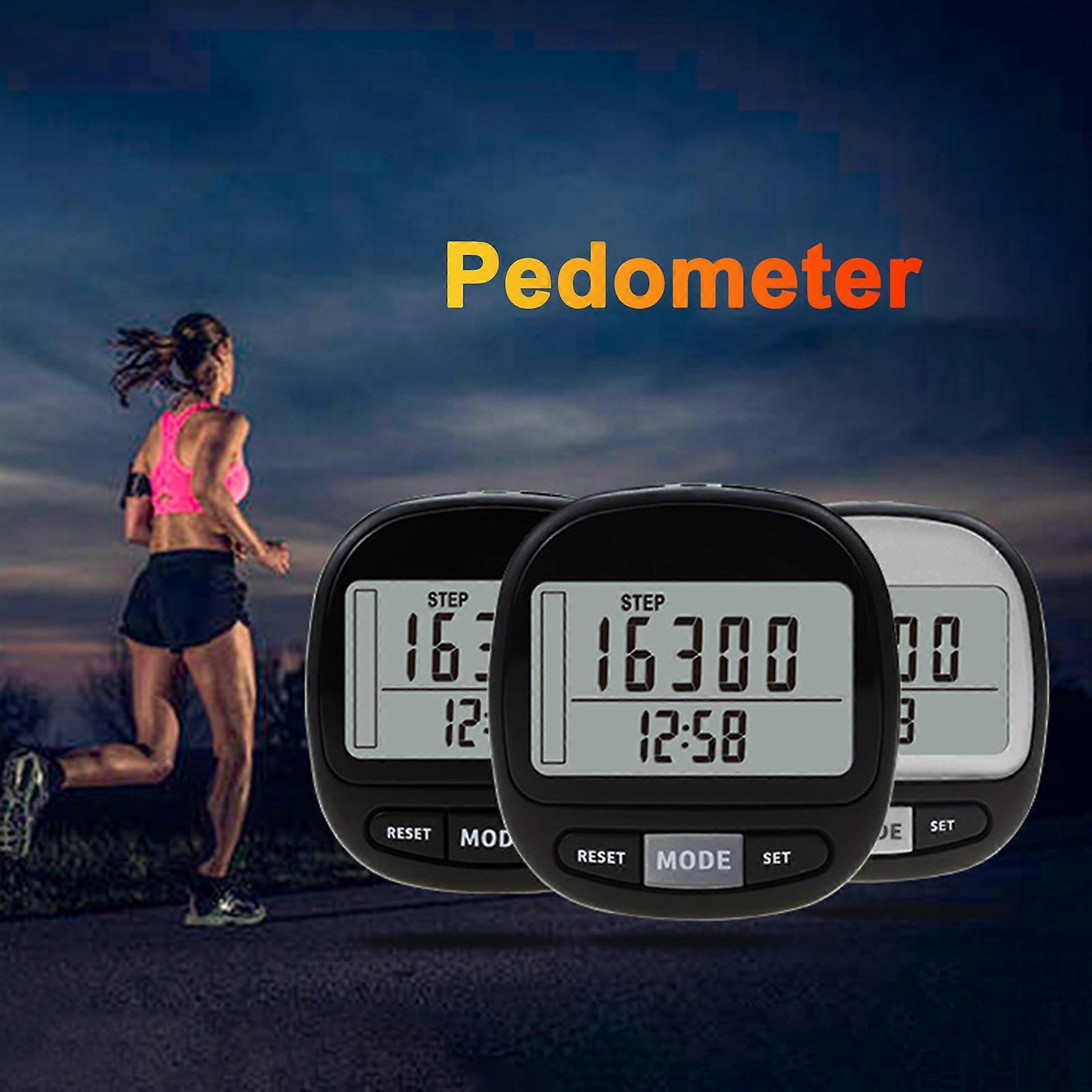 3D pedometer calories distance miles target steps built-in battery with clip lanyard pedometer black
