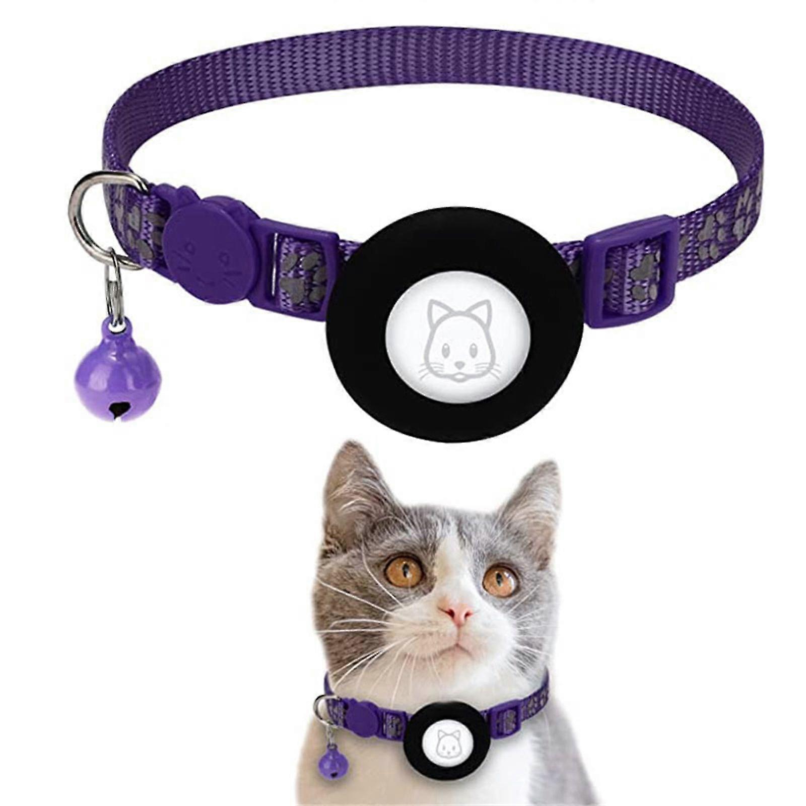 Cat Collar For Airtag Reflective Adjustabl Pet Collar For Apple Airtags Soft Nylon Cat Collars With Air Tag Sleeve For Puppy Cat