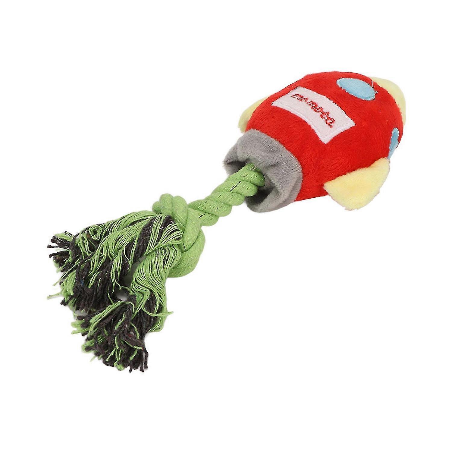 Plush Dog Chewing Toy with Knot Rope for Interactive Teeth Cleaning - Stuffed Puppy Toy Red