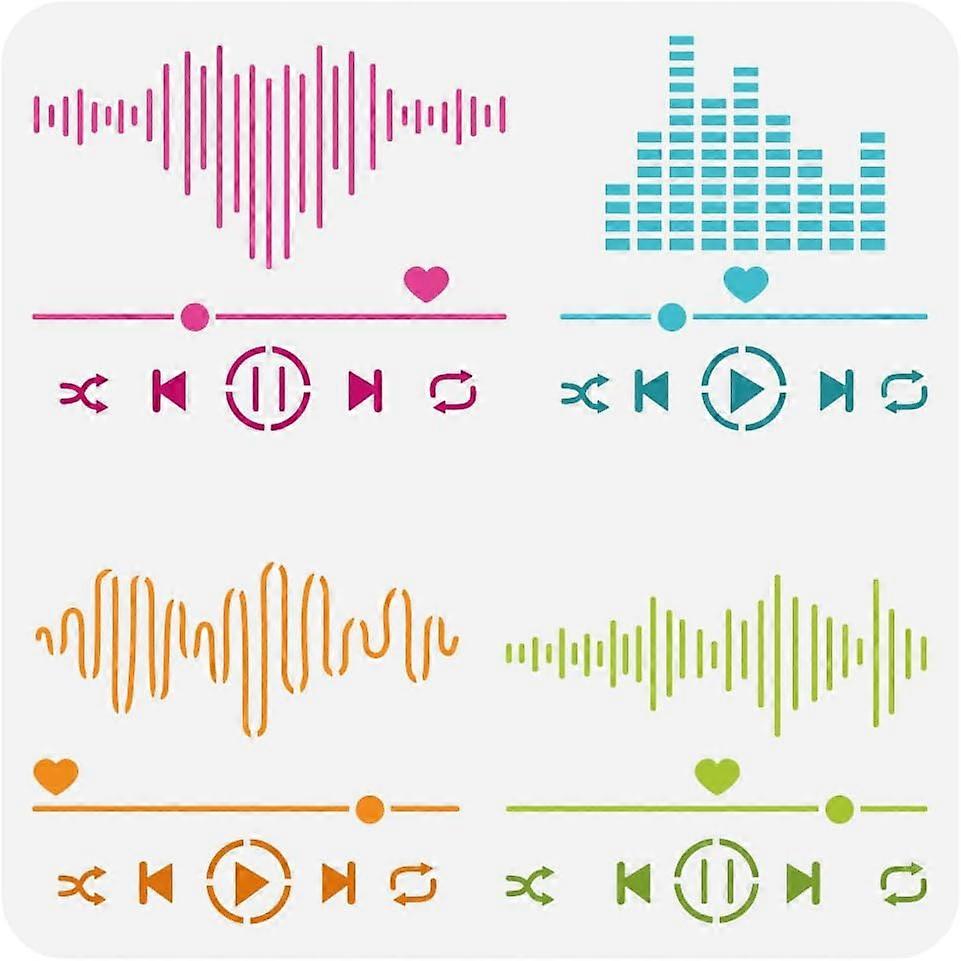 Music Player Painting Stencil 11.8x11.8 inch Reusable Music Playback Pause Pattern Stencil Music Themed Plastic Stencil for Painting on Scrapbook Card
