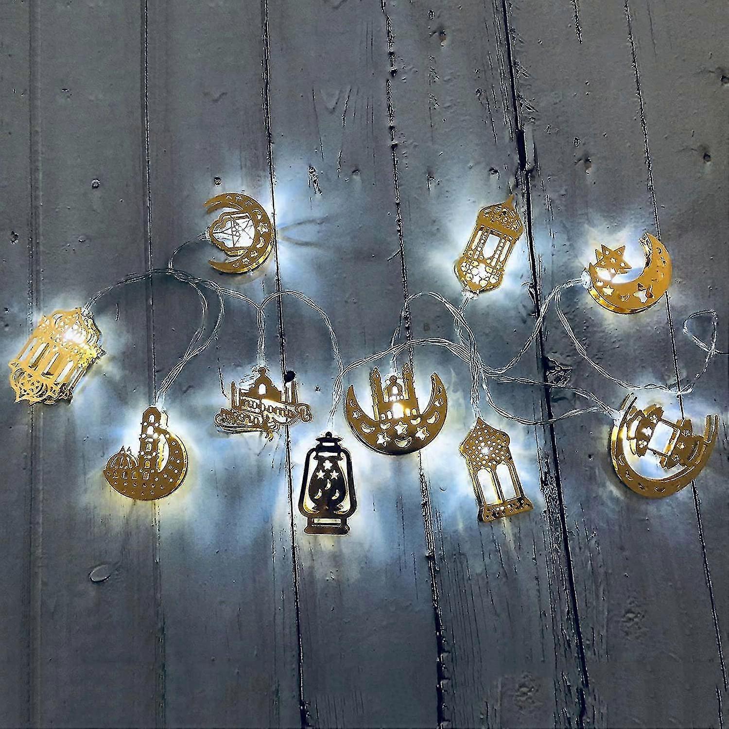 رمضان العيد سلسلة ضوء، 10 أدى القمر ستار ضوء البطارية تعمل بالطاقة عطلة حديقة الإضاءة الذهبي مسلم مصباح ديكور هدية حفلة المنزل (ذهبي) (1PC