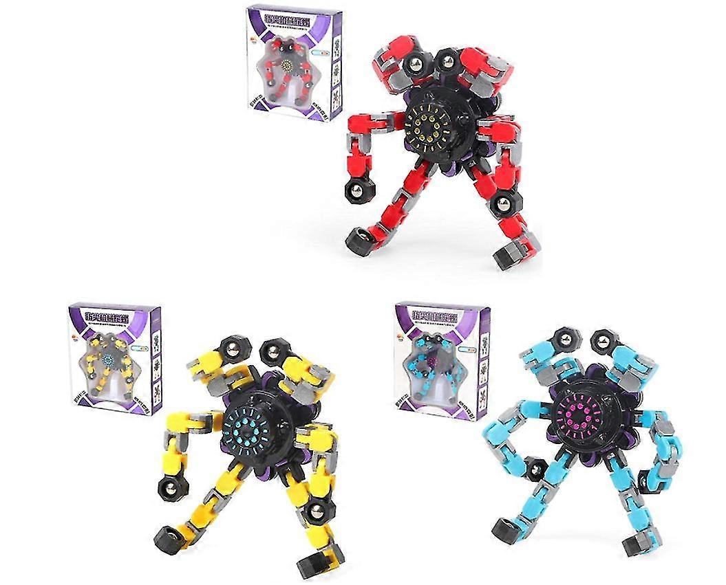 Hand Spinner Sensory Toys, Decompression Toy, Creative Transformable Chain Robot Toy, Fingertip Spinner Toy for Kids Adults (Red)
