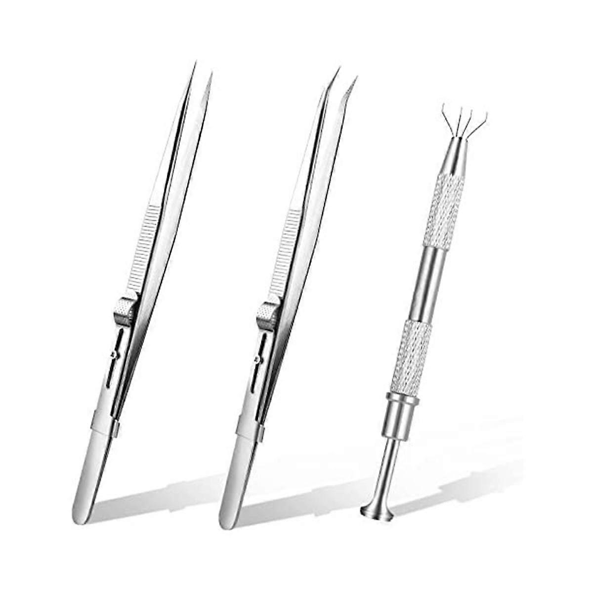 3 قطع الماس المجوهرات ملاقط مع فتحة لقط أدوات المجوهرات ملاقط متعددة الأغراض