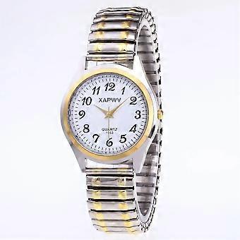1 PCs Classique Vintage Affaires Femmes Hommes Élastique Or Ruban Quartz Montre Tide Lovers Couple Montres Fête Bureau Cadeaux