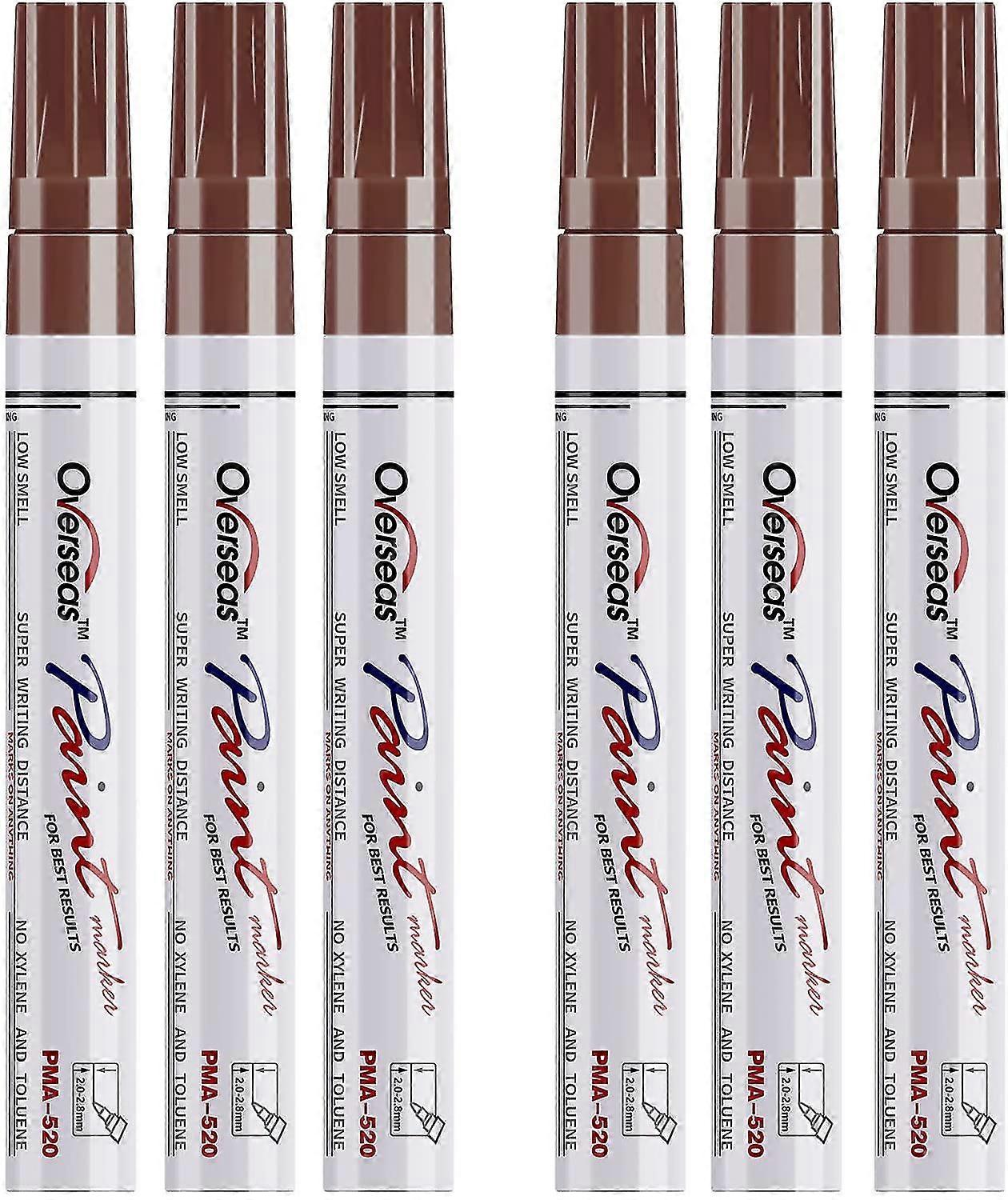 Brown Paint Markers Pens - Single Color 6 Pack Permanent Oil Based Paint Pen, Medium Tip, Quick Dry And Waterproof Marker For Rock, Wood, Fabric, Plas