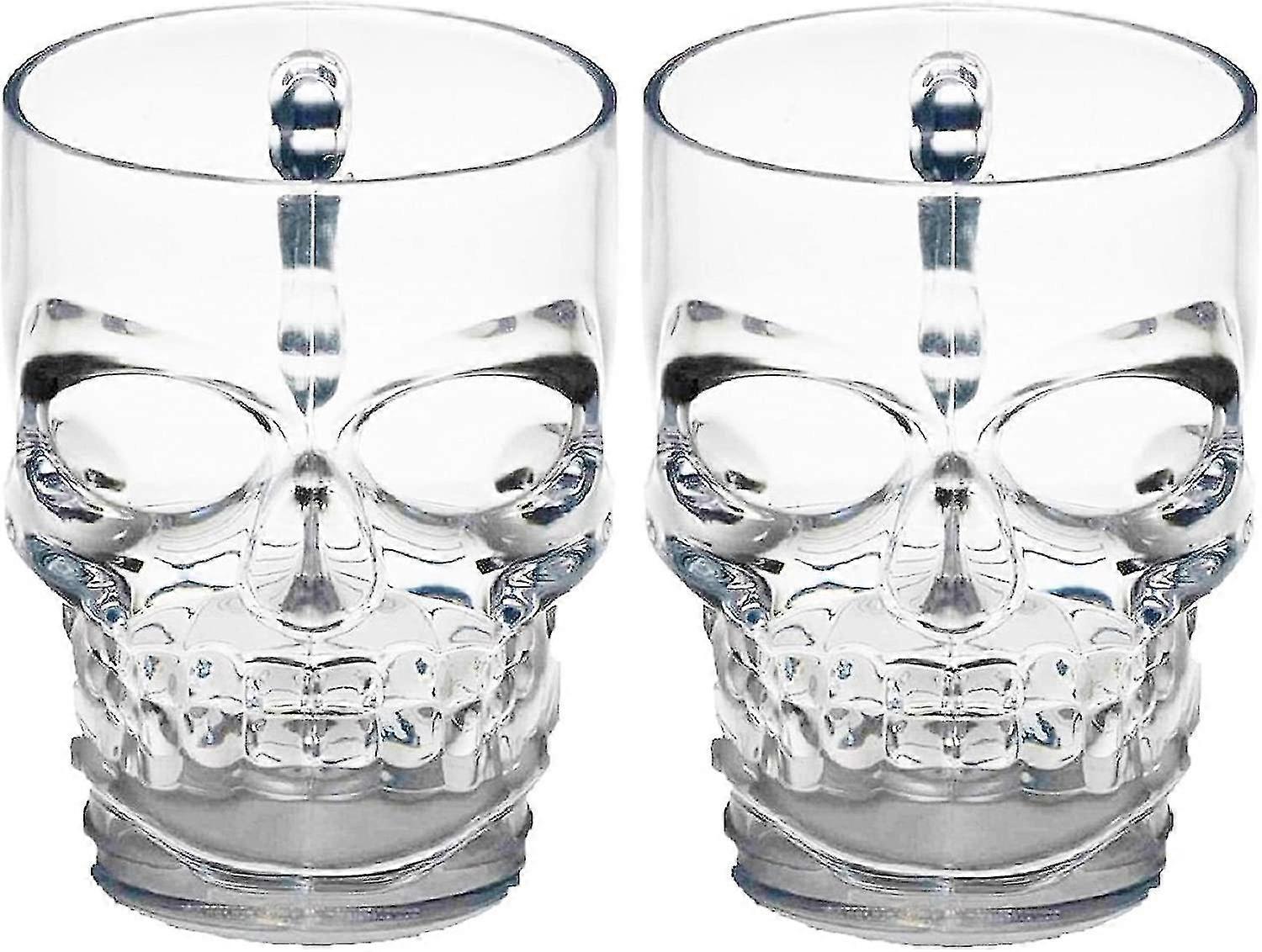 Totenkopf Gesicht Bierbecher Trinkgläser mit Griff, 2er Set, Schwere Basis Lustige Unterhaltung Glaswaren für Wasser