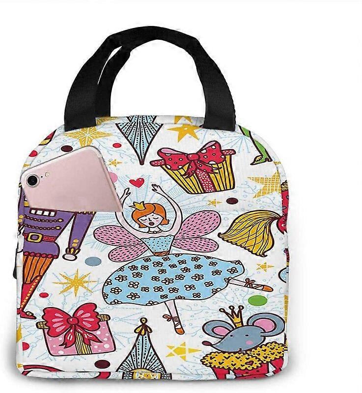 Nutcracker Christmas Tree Star Lunch Cooler Tote Bag for Work School Travel Lunch Box with Front Pocket Ice Pack Lunch Boxes & Totes