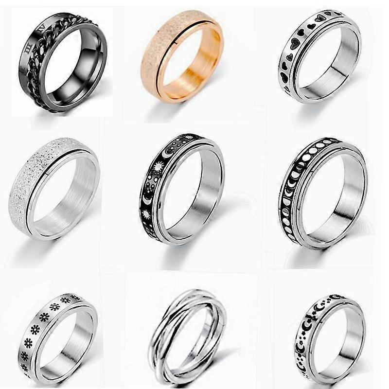 9pcs Rotating Ring Titanium Steel Couple Ring Decompression Ring Rotating Combination Set
