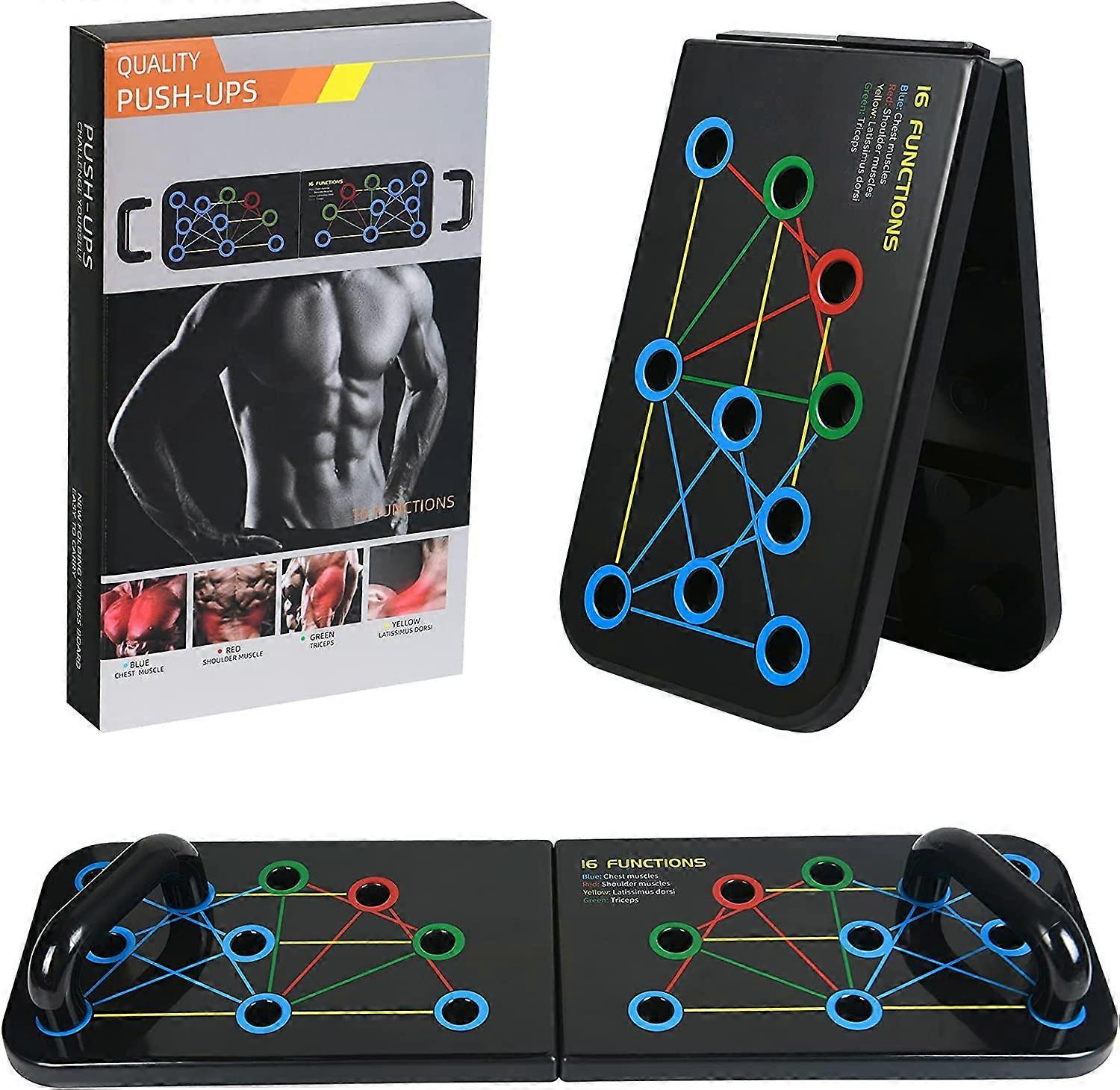 Push Up Board, 16 in 1 Multifunctional Foldable Push-Up Rack Board with Fitness Bands, Color Coded Push Up Stands
