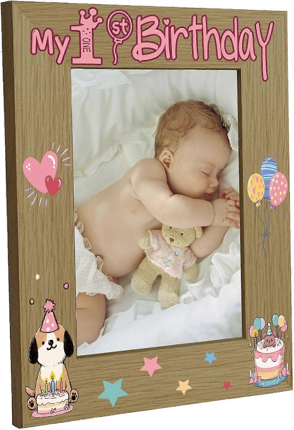 My 1 Birthday Picture Frame Wood Photo Frame Holds Display Pictures 4x6 Wall Mounting Brown Dog Printing Poster Frame Stand for Wall Gallery Tabletop