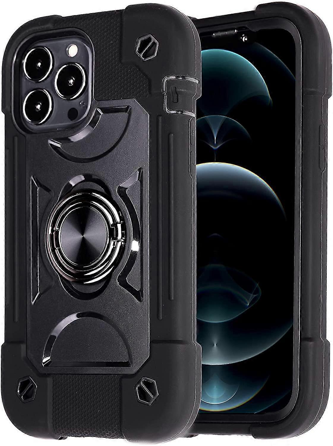 Compatible For Iphone 13 Pro Max Case With Stand, Shockproof Phone Cover With Adjustable Ring Kickstand - Black-MXBC