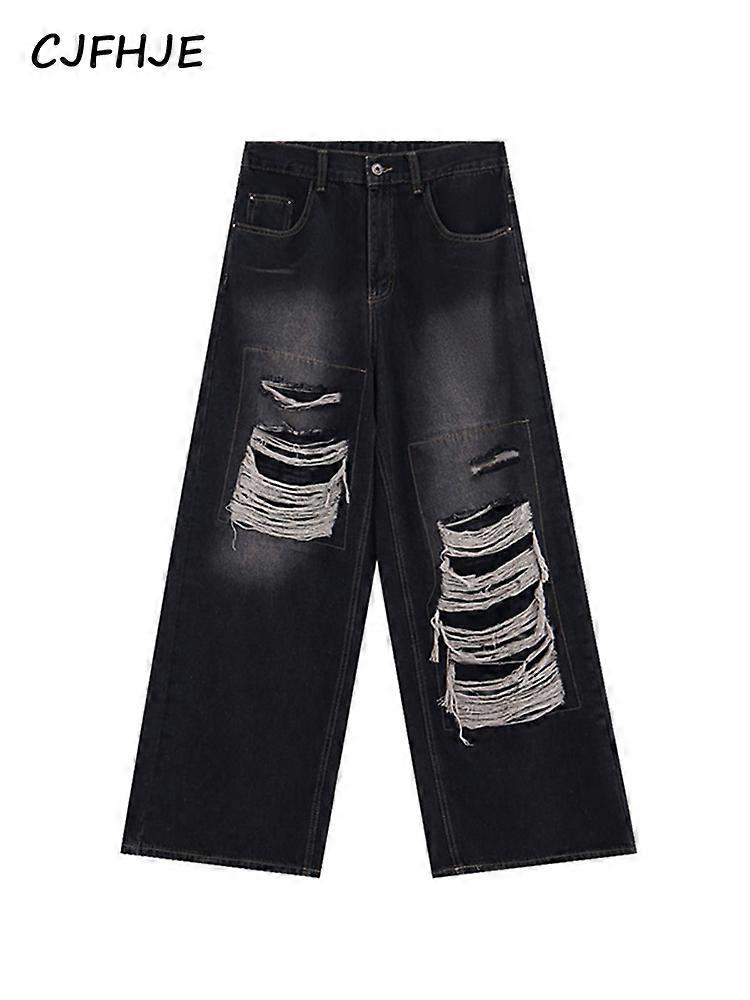 CJFHJE Ripped Baggy Black Jeans Women Summer Streetwear