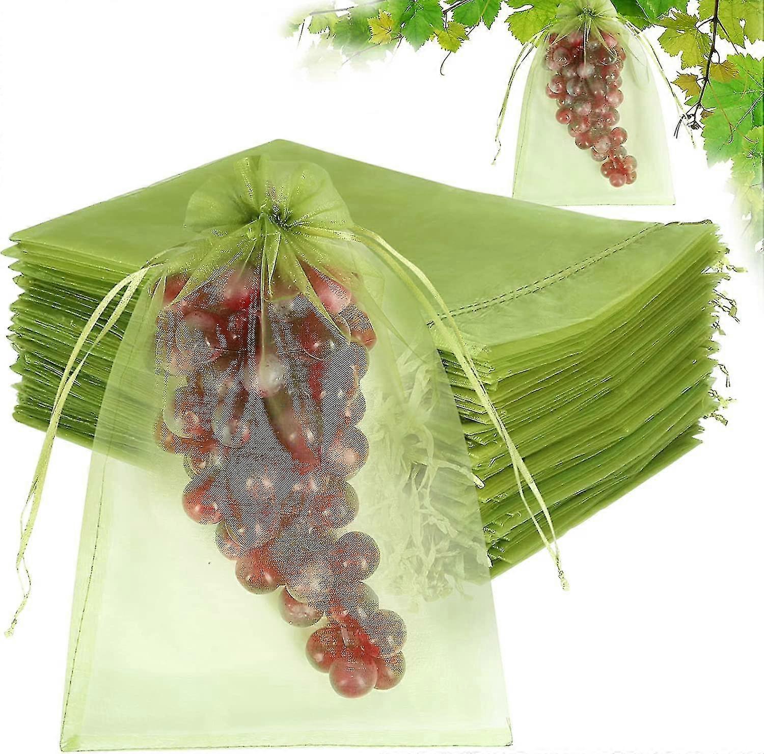 100pcs Fruit Protection Bags, Fruit Netting Bags For Fruit Trees, Fruit Cover Net Bags With Drawstring Netting Barrier Bags
