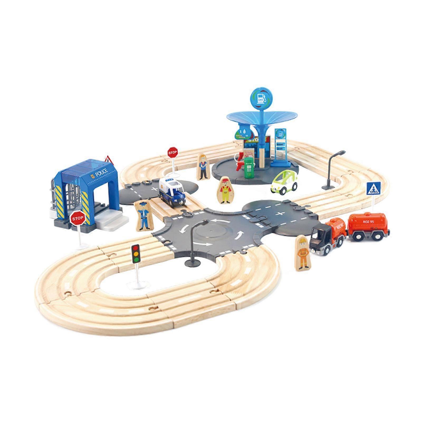 רכבת עץ ומסילות סט רכבת עירוני לילדים לבנות בנים בגיל הרך