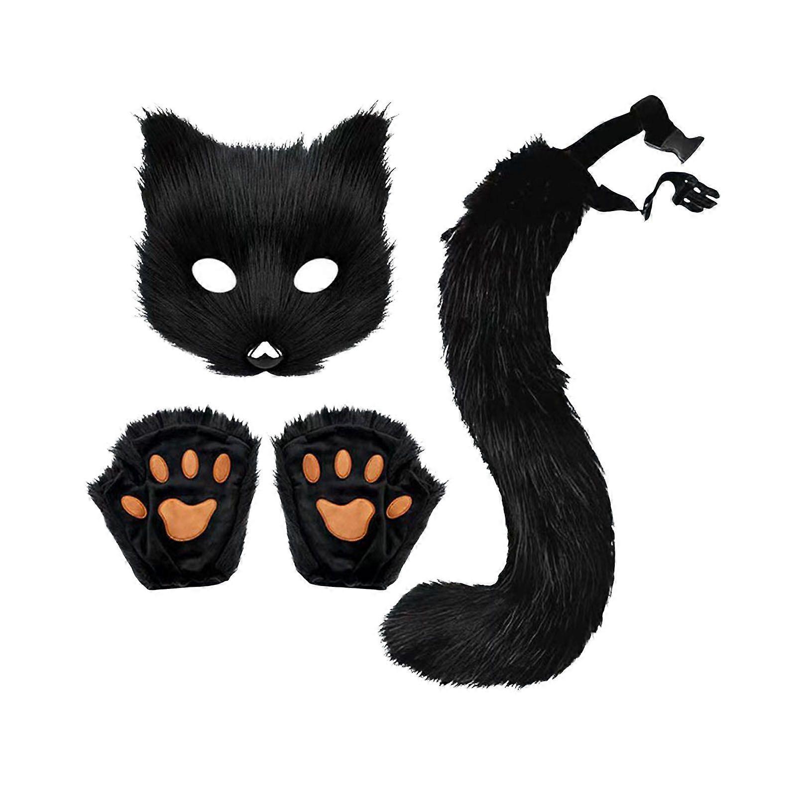 1 Set Cosplay Fake Fox Tail Mittens Masque Set Soft Fuzzy Plush Adjustable Waist Circumference Anti-slip Performance Club Dance Paty Costumes Prop Art