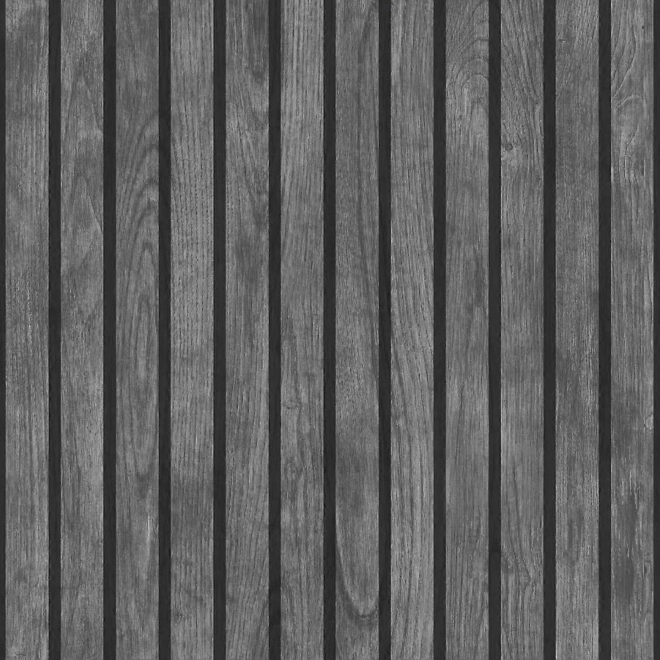 Muriva Wooded Slats Black Wallpaper