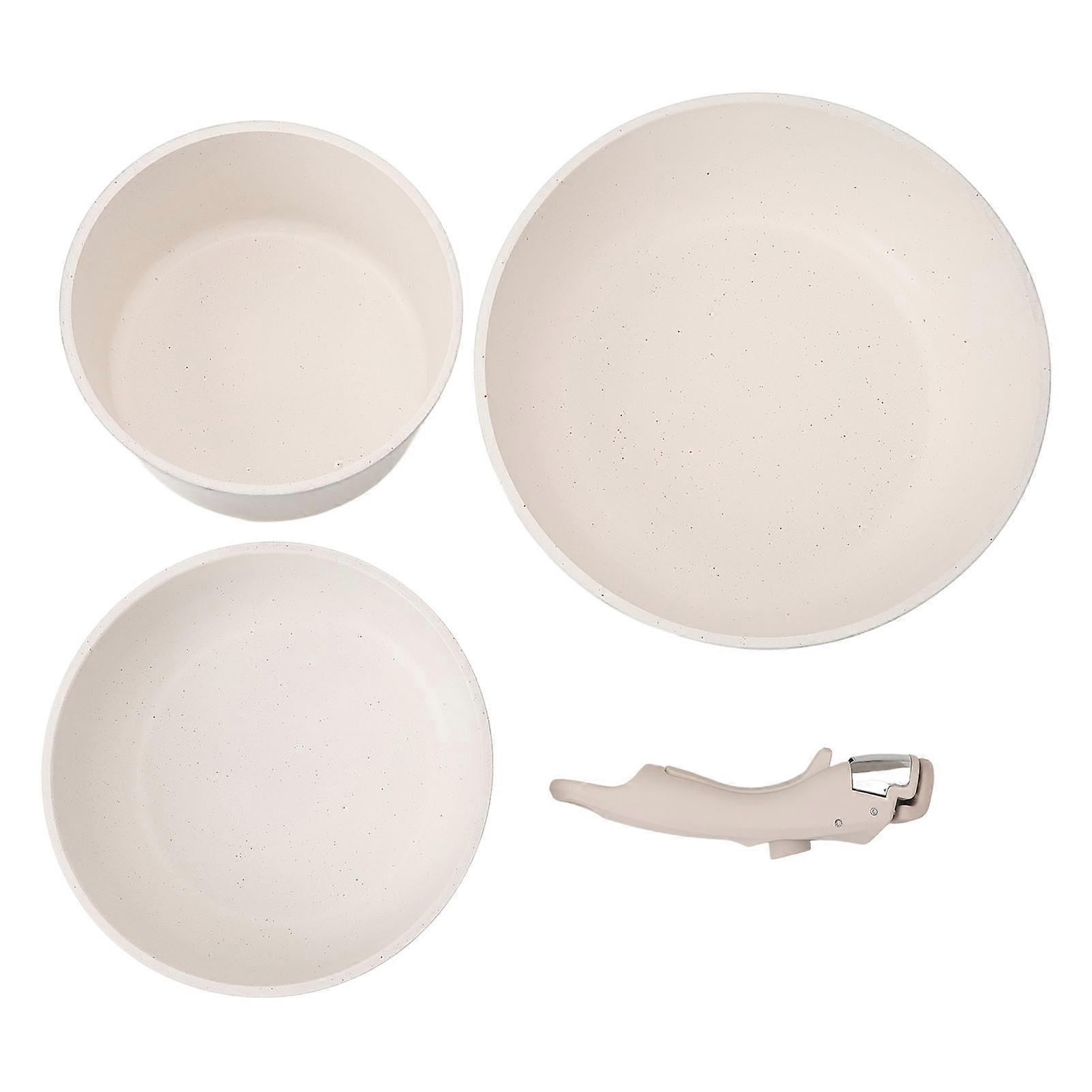 3PCS Frying Pan Set Detachable Handle Flat Bottom Pan Kitchen Cookware Sets for Induction Cooker Gas Stove