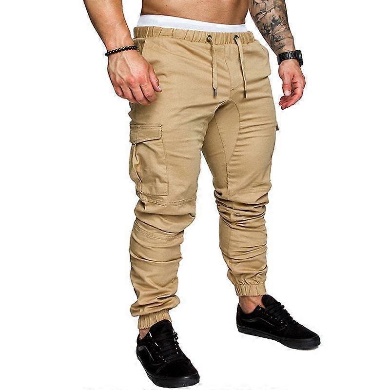 Plus Size Men Solid Color Multi Pocket Drawstring Ankle Tie Cargo Pants
