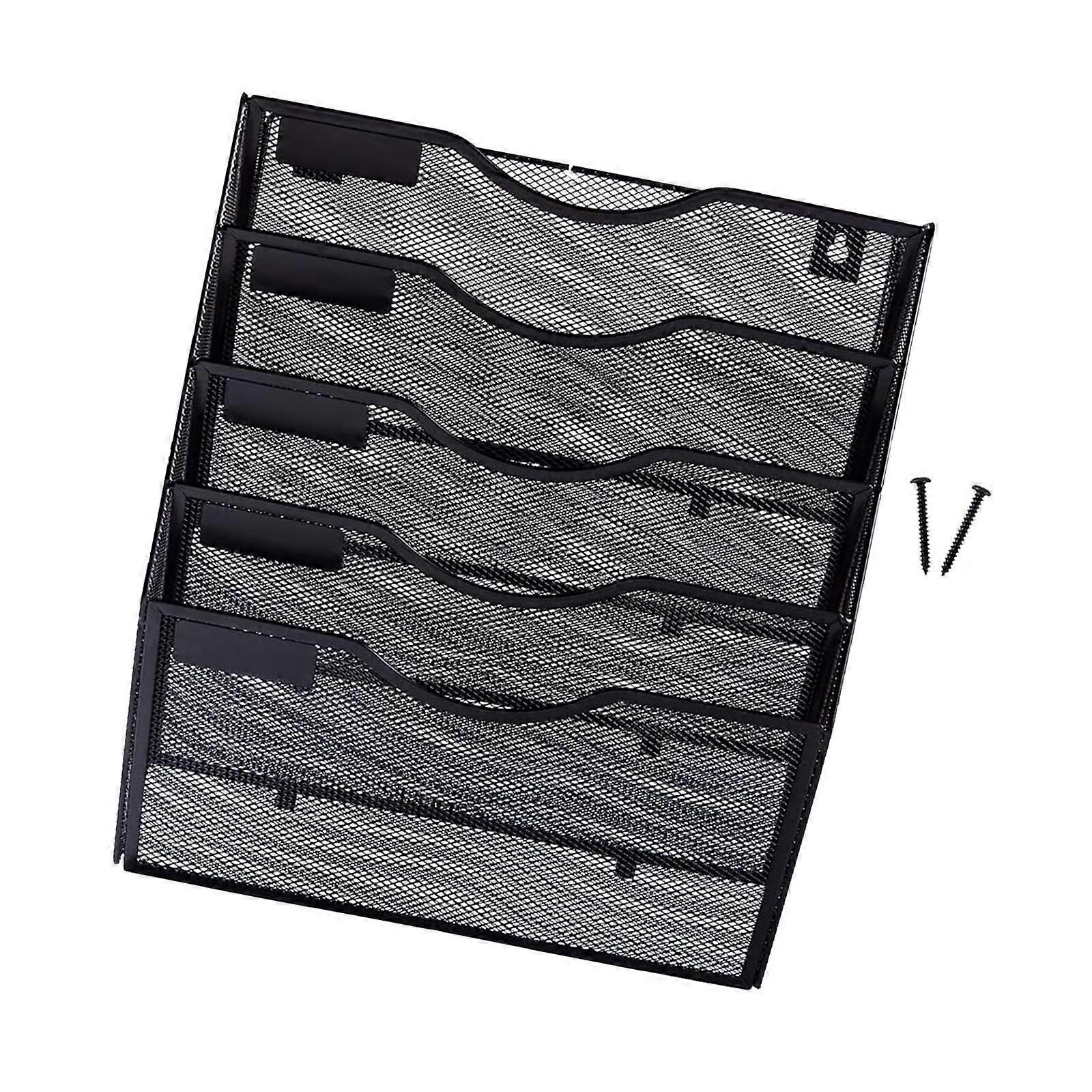 Mesh Wall File Organizer Metal 5 Pockets Hanging Holder for School Document