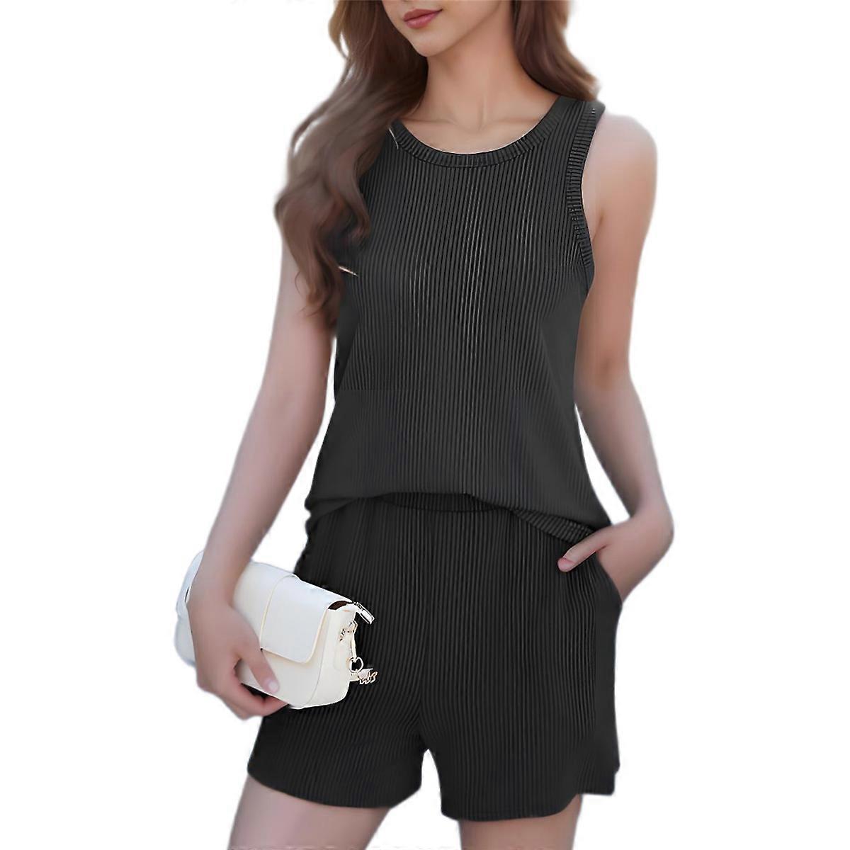 Women'S Summer 2 Piece Outfits Shorts Sets Matching Set Loungewear XL Black