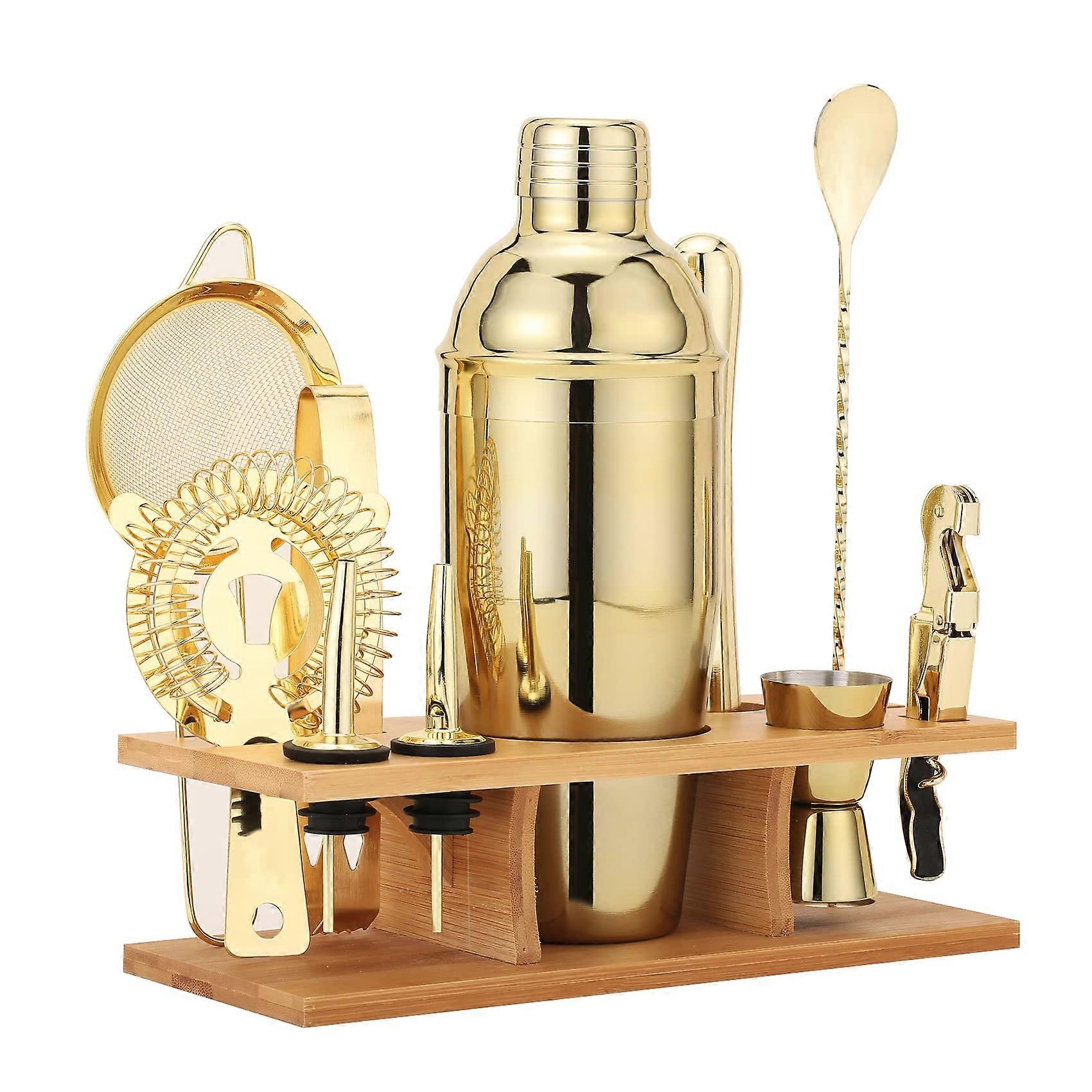 10-Piece Bar Cocktail Tool Set with Gold Cocktail Shaker, Ice Tongs, Ice Strainer, and Stirring Spoon
