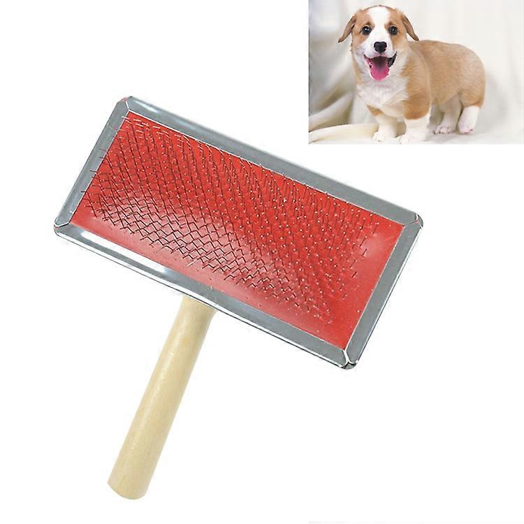 Soft Curve Needled Manual Bristles Grooming Cleaning Brush with Wood Handle for Pet, Size: L, Random Color Delivery