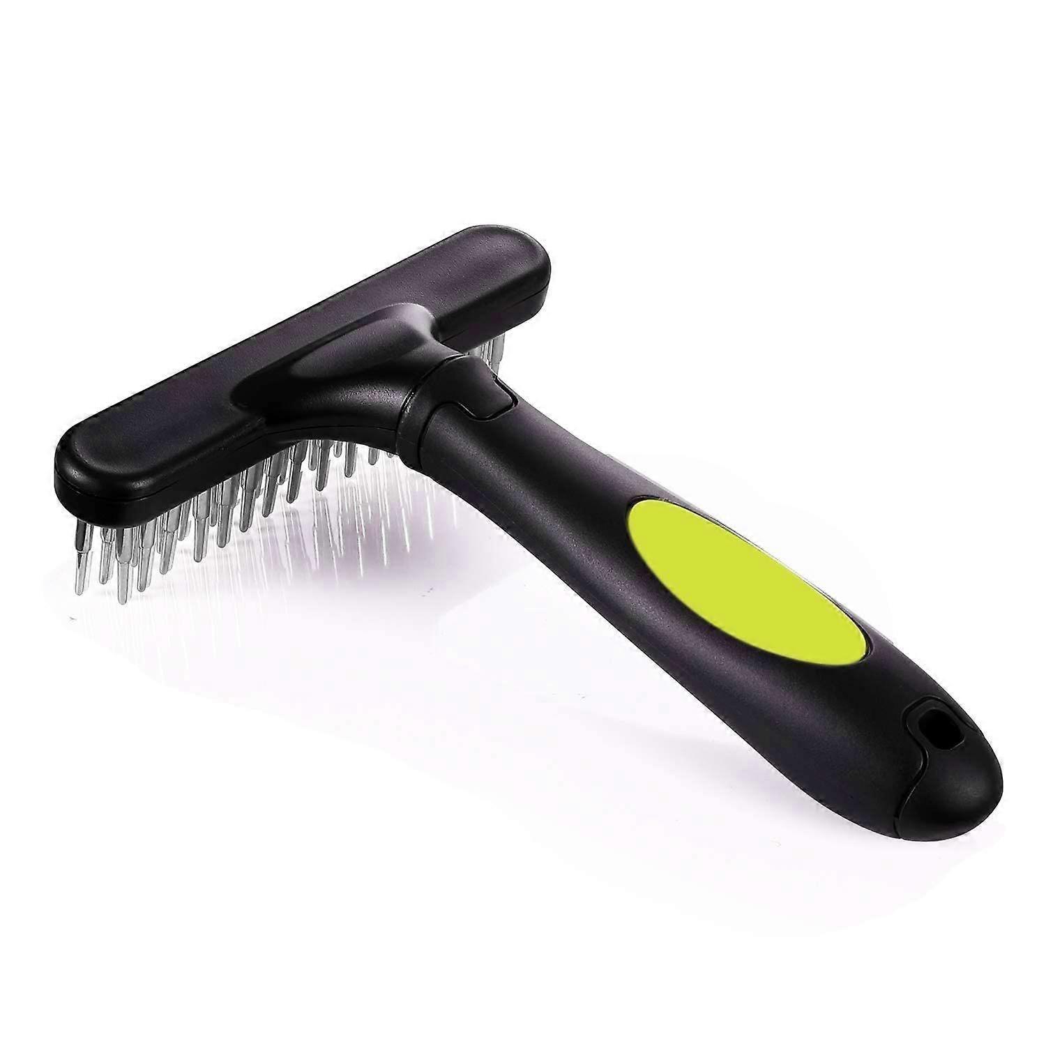 Pet Grooming Rake - Double Row Pins Shedding and Dematting Undercoat Rake Comb for Dogs and Cats - Safe Grooming & Deshedding Brush - Comb Green