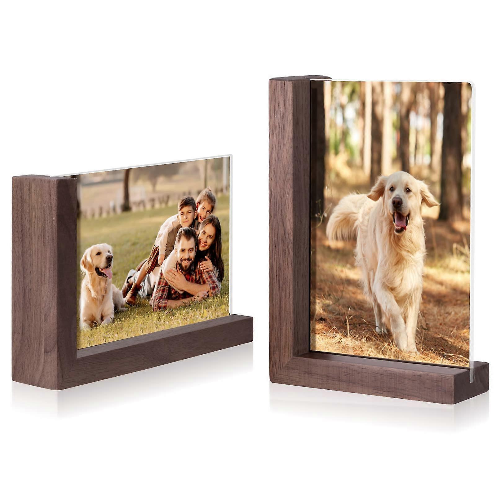 2 Pack Rustic Wooden Picture Frames 4x6 for Table Top or Desktop Display, Vintage Style Photo Holders