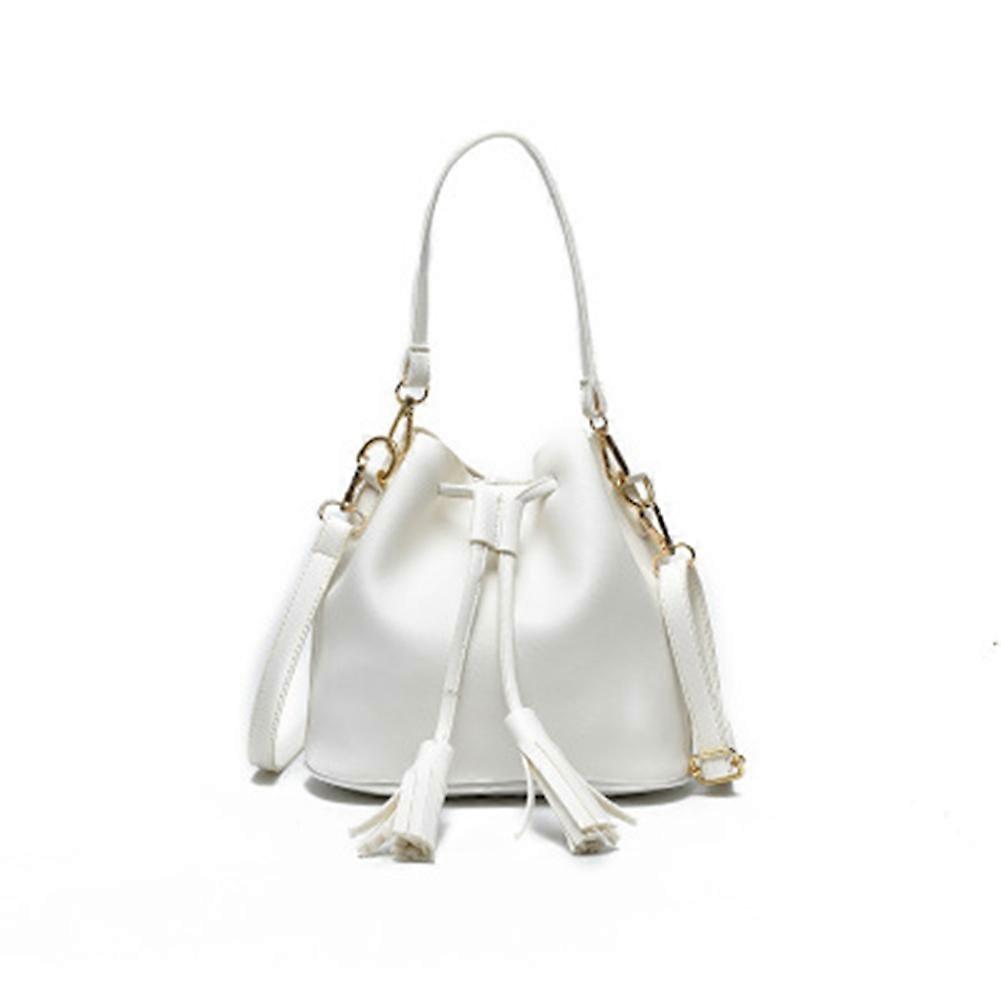 Simple and stylish tassel patent leatherPolyurethaneLeather Drawstring Bucket Tote