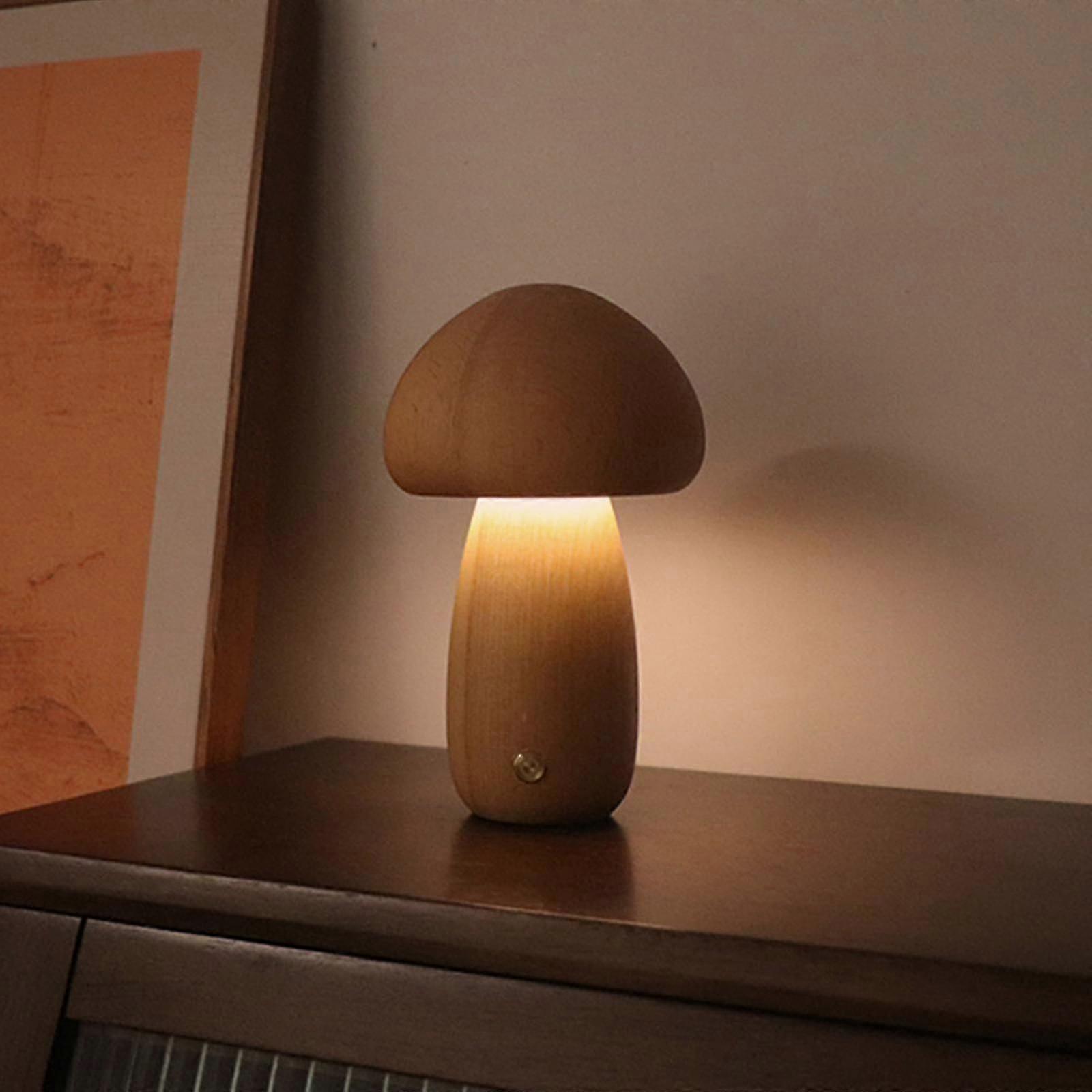 wood Mushroom Lamp, Bedroom Bedside Lamp, Mini Night Light For Small Space Small Table Lamp-Good