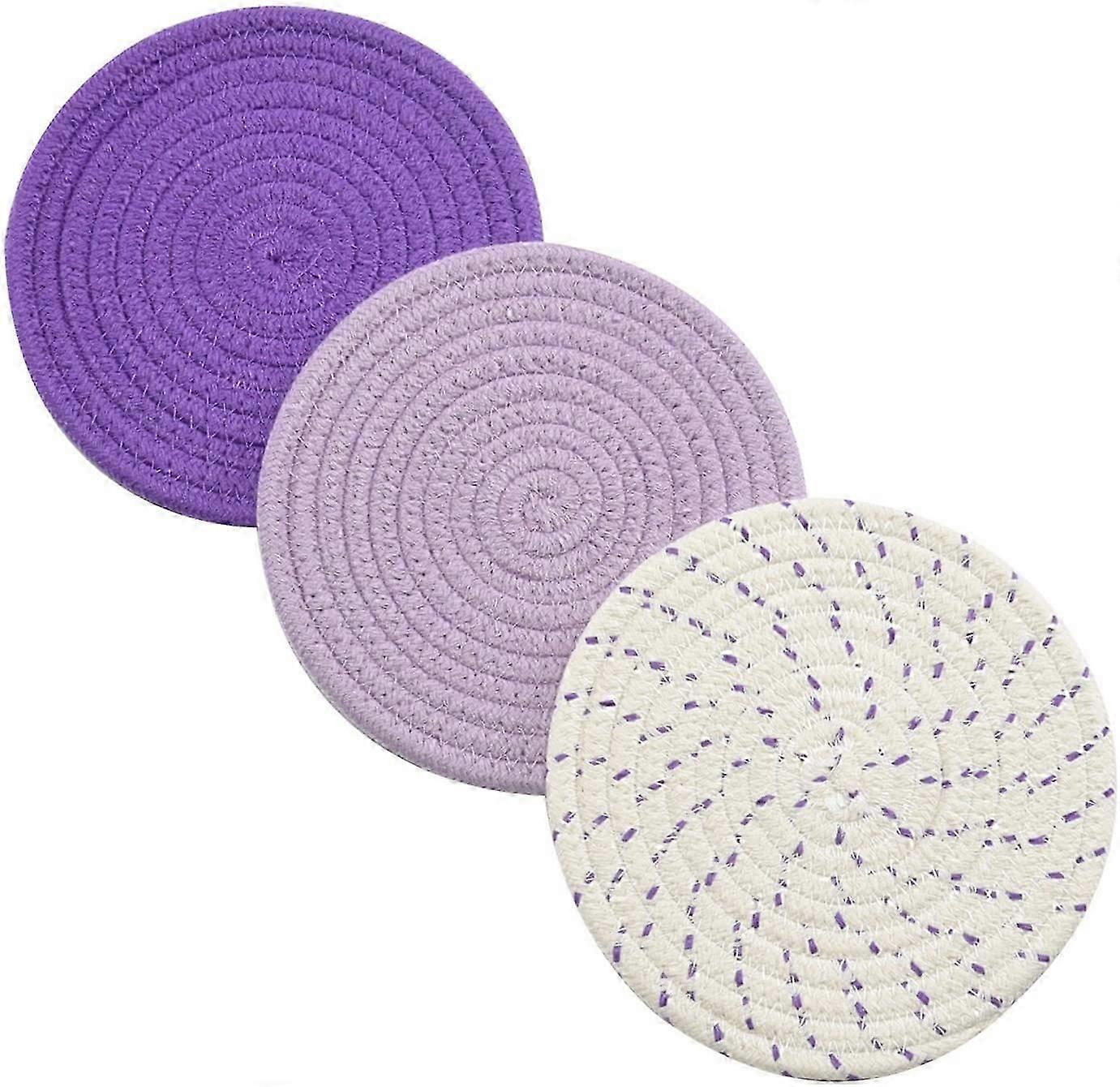 Potholders Set Trivets Set 100% Pure Cotton Thread Weave (Conjunto de 3) Diâmetro 7 polegadas (cinza)