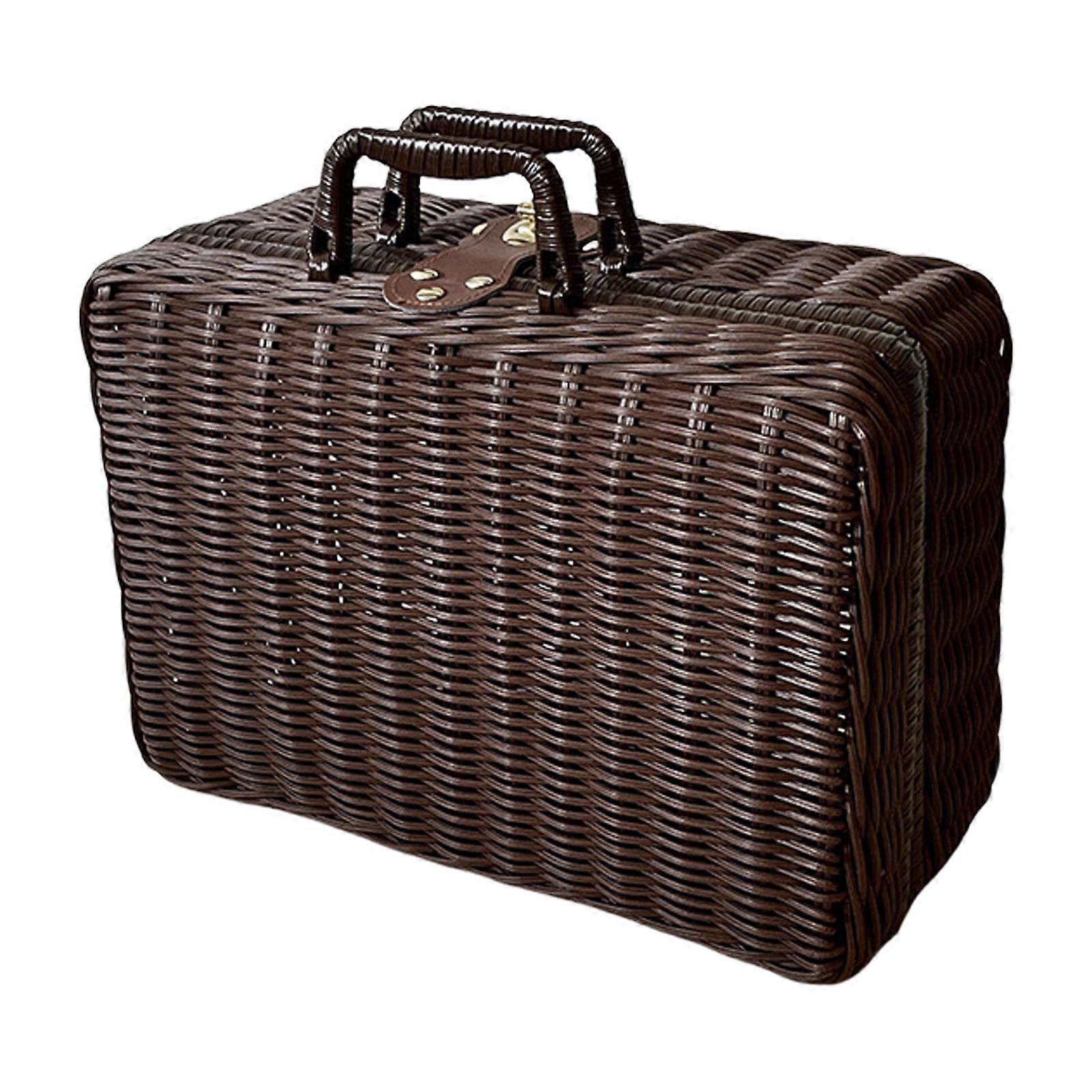 Imitation Rattan Weaving Box Comfortable Handle Suitcase Wicker Handheld Basket for Short Trip and Fashion Enthusiasts