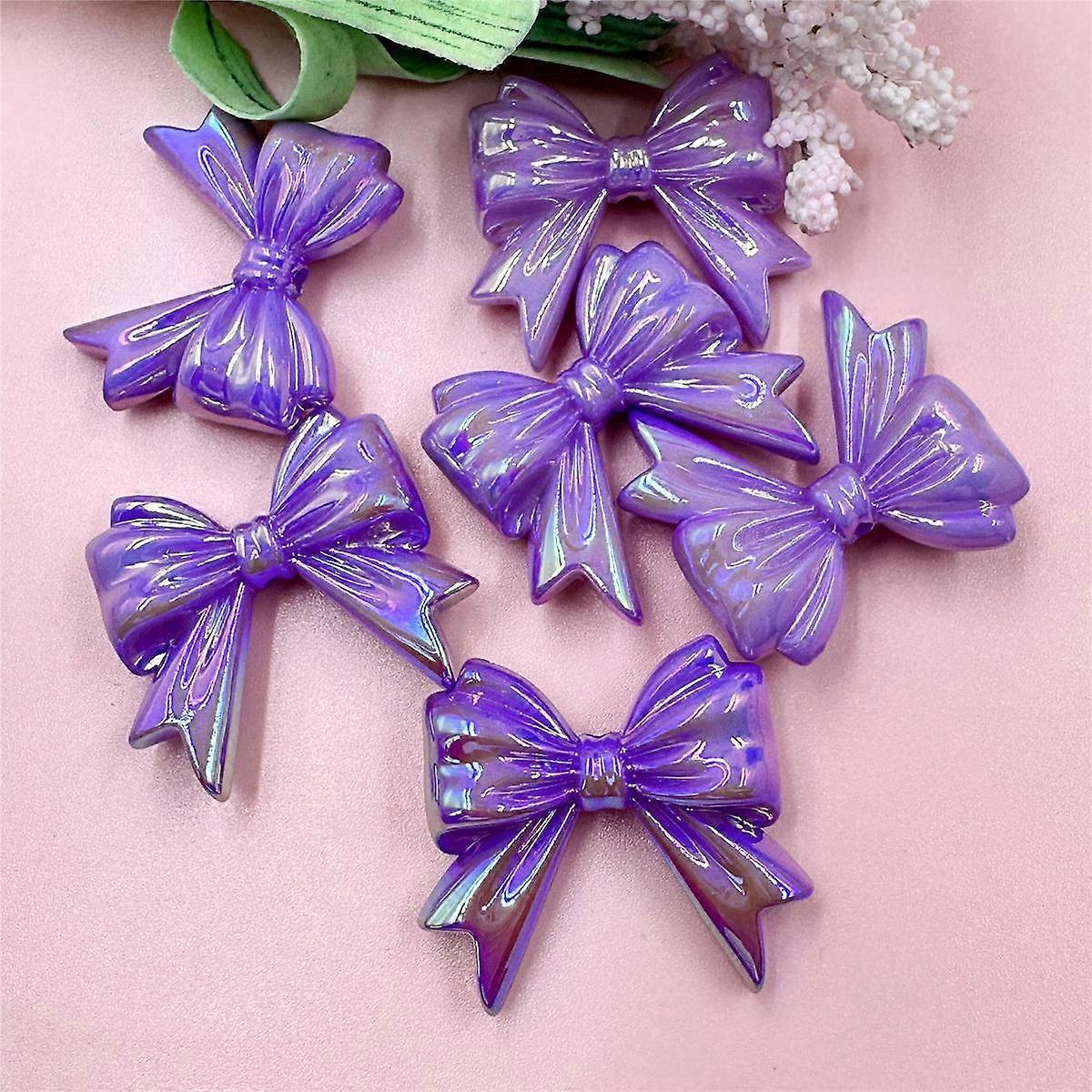 for Crafted 6Pcs DIY Findings Bowknot Beading Neclace Bracelet Acrylic 32.3*36.6mm Big Bow Loose Beads Jewelry Making Handcrafted