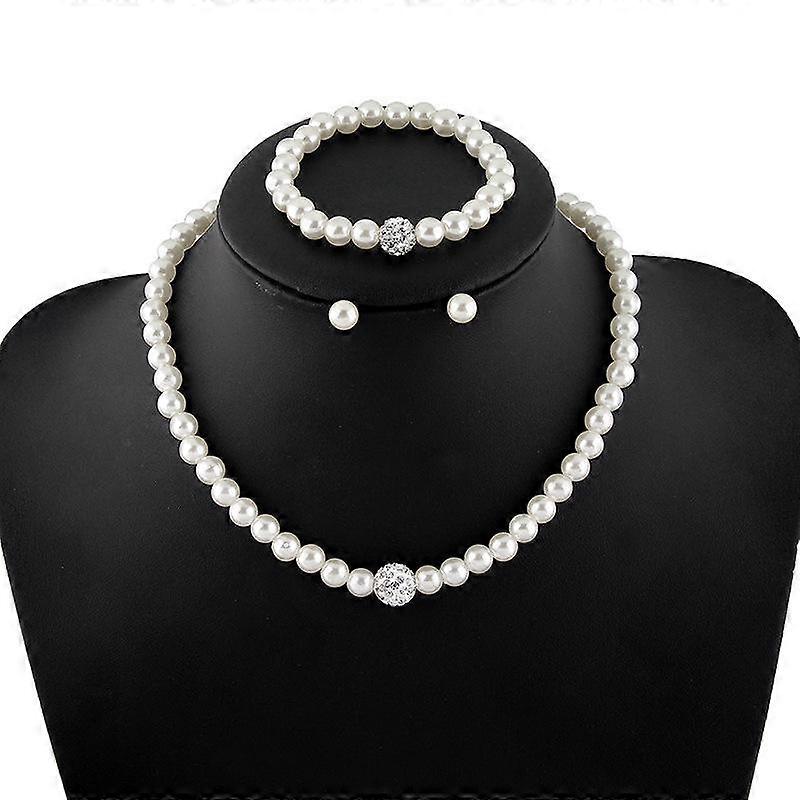 Pearl Necklace Matching New High-end Pearl Diamond Necklace Bracelet Stud Earring Set