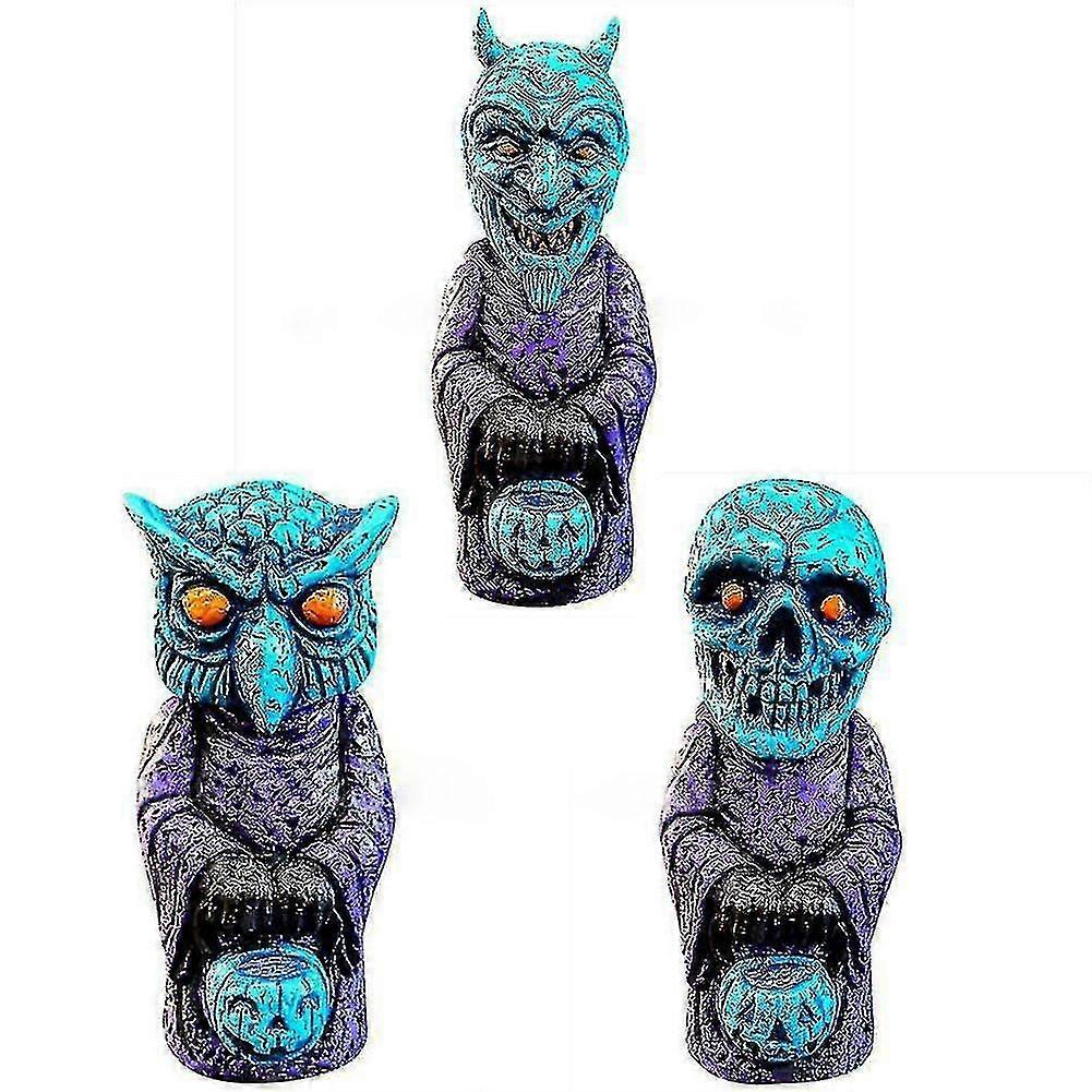 Ornament, Set of 3 Decorative Figurines with Owl, Demon and Skull Designs, Ideal for Home Decoration