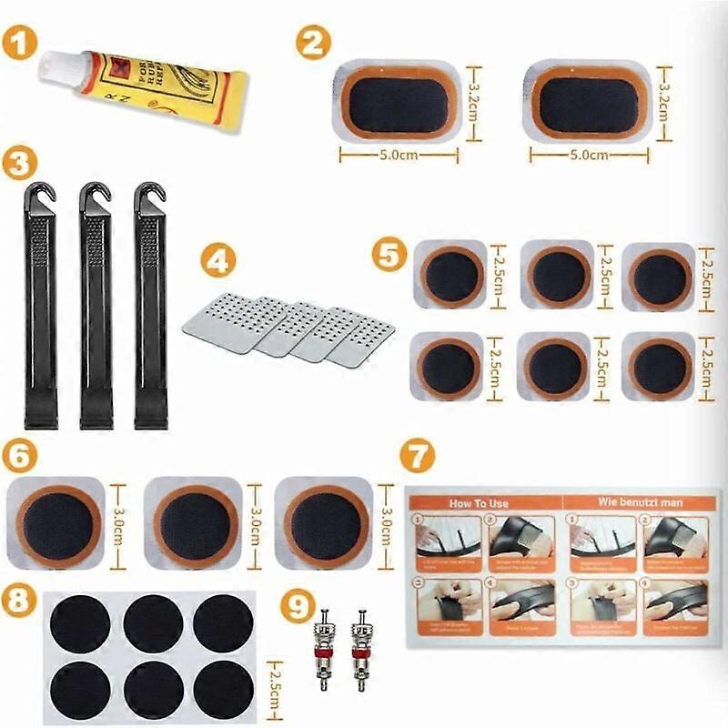 Cyclist's Essential Repair Kit, Fiber Reinforced Patches For Strong Repair, Simple To Use Solution For Various Bike Types, 28 Pieces Including Light