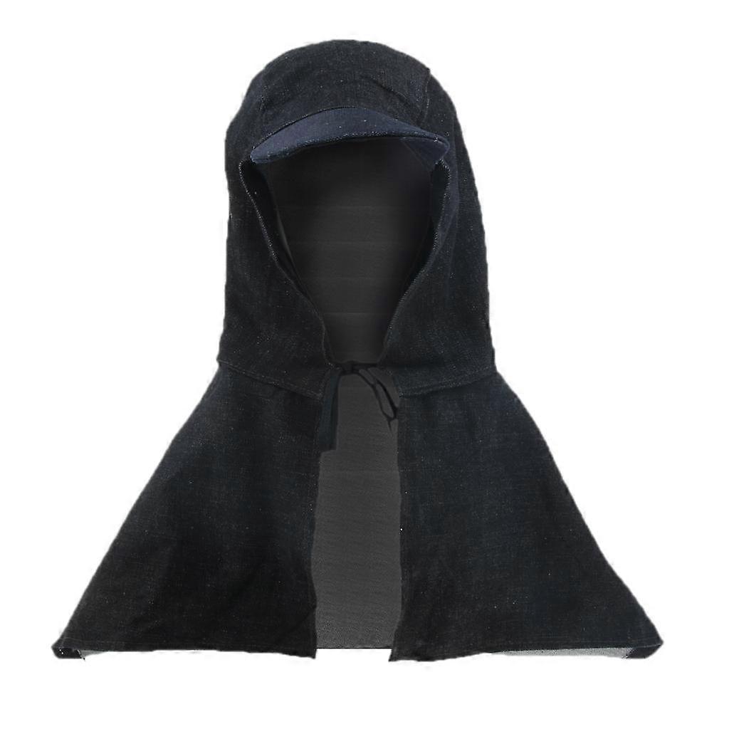 Flame Retardant Welder/Blacksmiths Hood With Shoulder Cape&Drawstrings Black