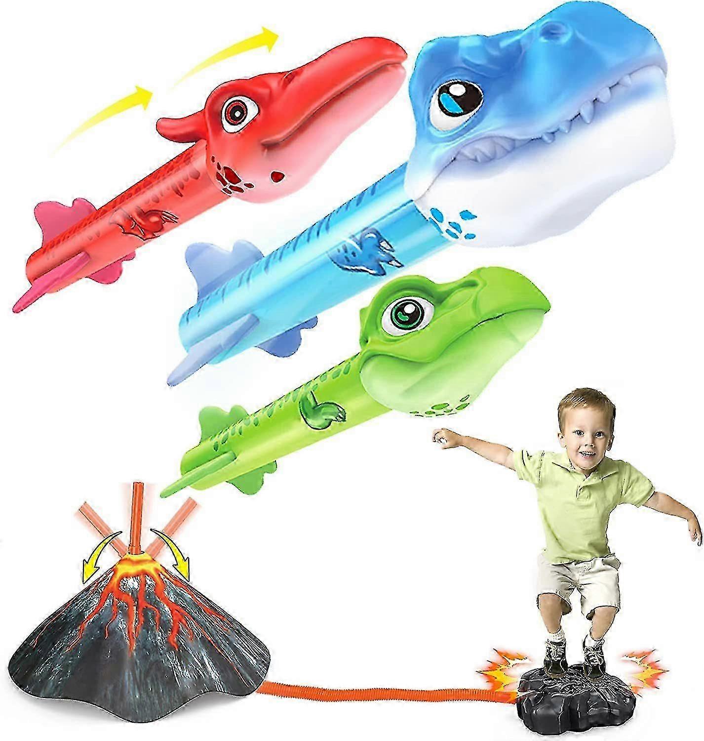Dinosaur Toy Rocket Launcher για παιδιά - 3 πολύχρωμα Dinos, υπαίθριο δώρο διασκέδασης για αγόρια και κορίτσια