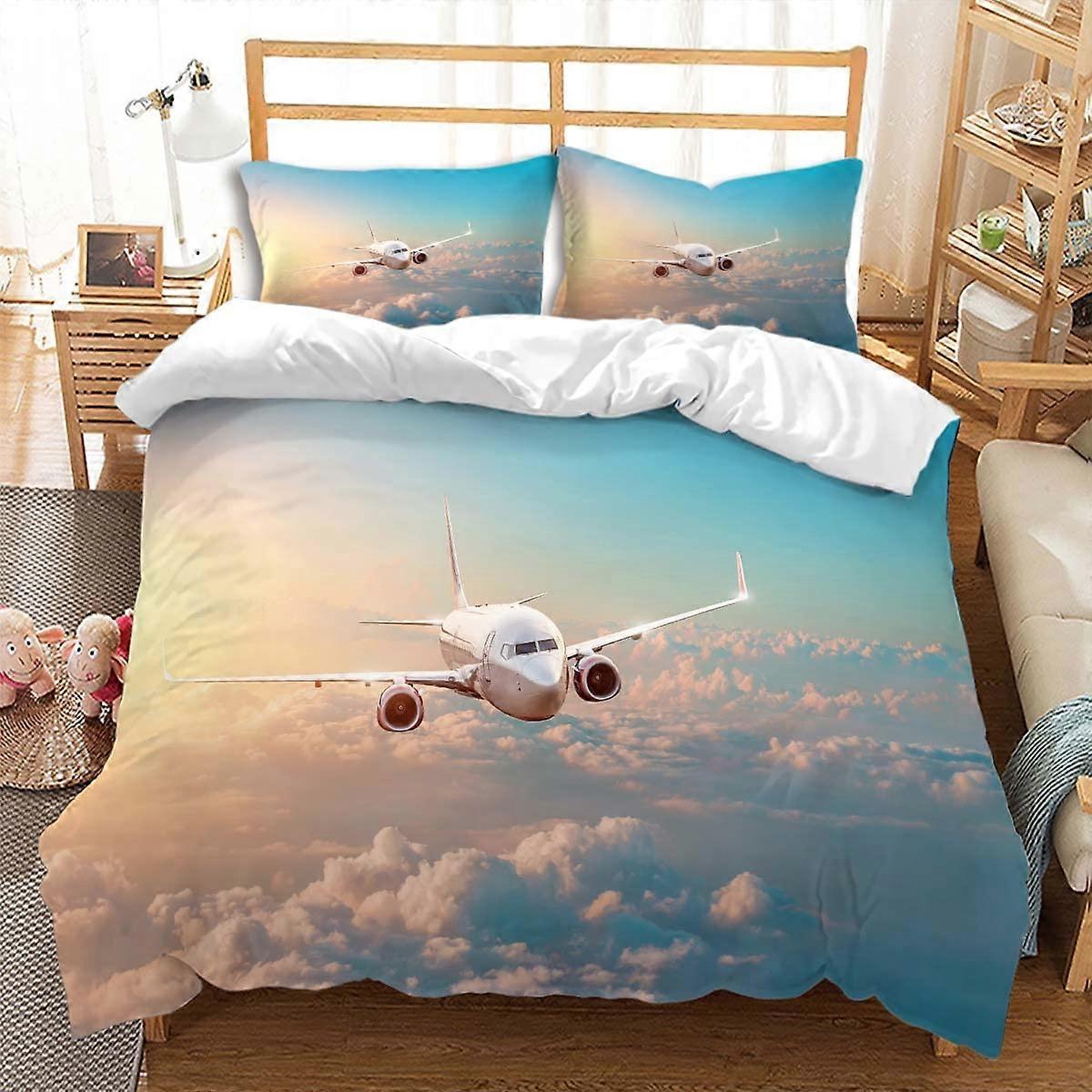 Single Bed Size Duvet Cover Set Pink Soft Clouds White Airplane Colored Clouds Bedding Decoration