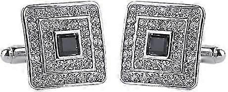 JiaWei Black Silver Crystal Cuff links  Fancy Unique Elegant Sparkling Luxury Gem Stone Cufflinks for men in Square - Perfect for Wedding, Formal lNF