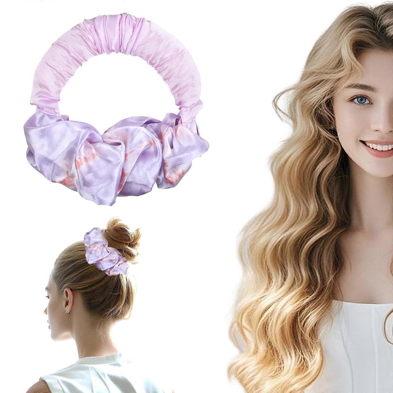 Purple Heatless Curling Spring Scrunchie for Overnight Curls, Soft Material, No Heat, Ideal for All Hair Types