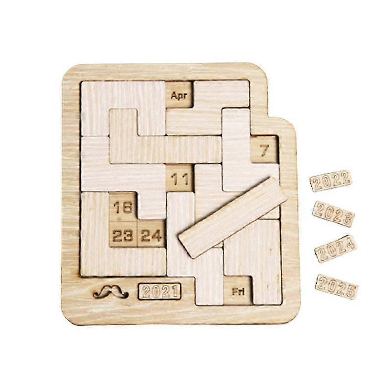 Daily Calendar Puzzle Wooden Calendar Play A Different Puzzle To Display The--Wood Color