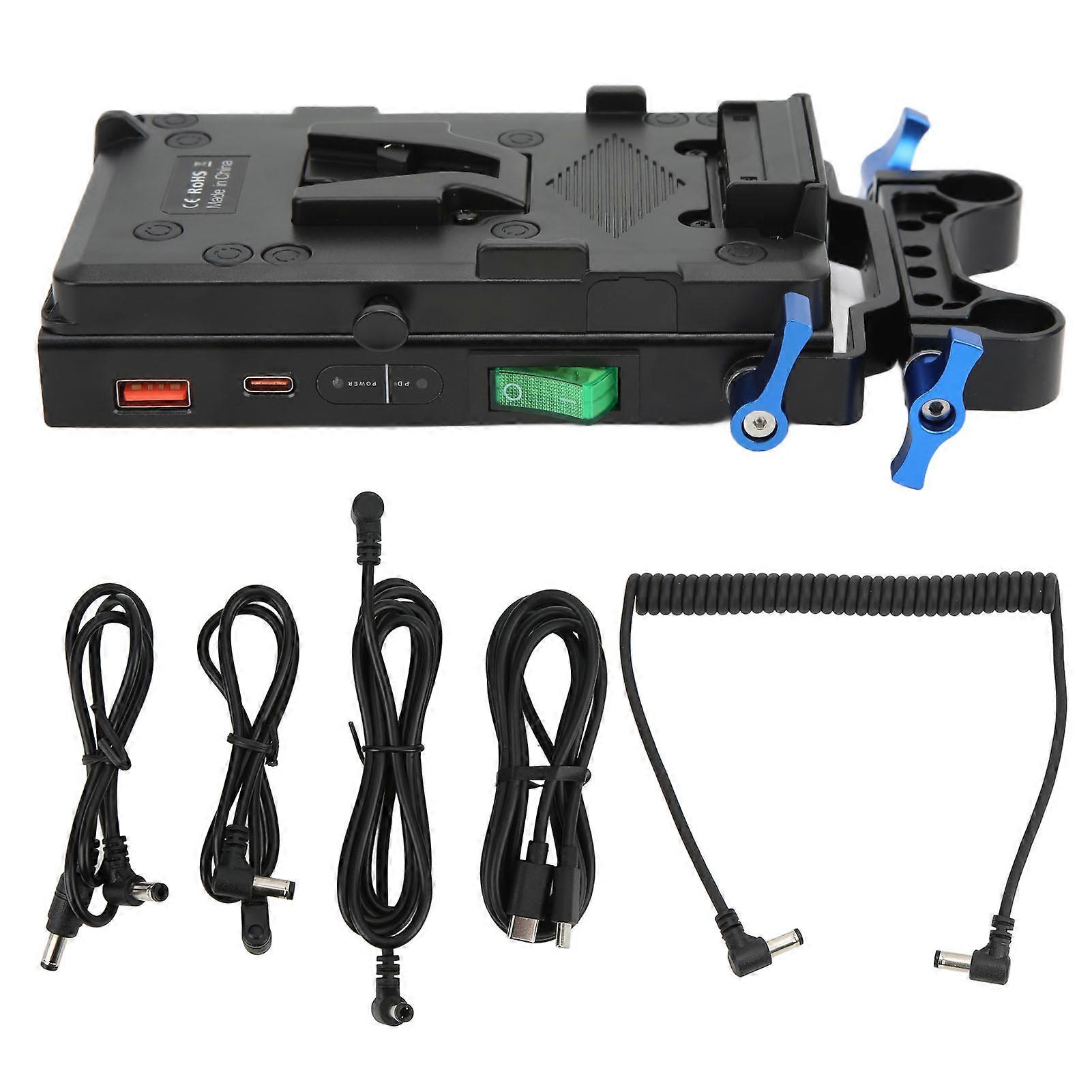Camera External V Mount Lock Battery Plate Power Supply Splitter Adapter with 15mm Rod Clamp