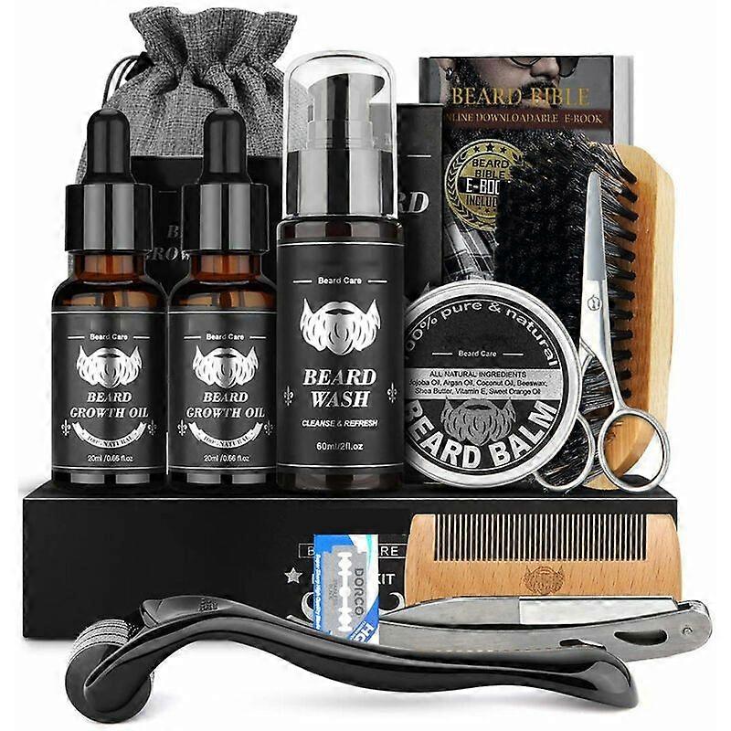 All-In-One Beard Care Solution, Essential Beard Grooming Kit With Complete Beard Care, 11 Pieces Including Beard Hydration And Beard Dandruff Control