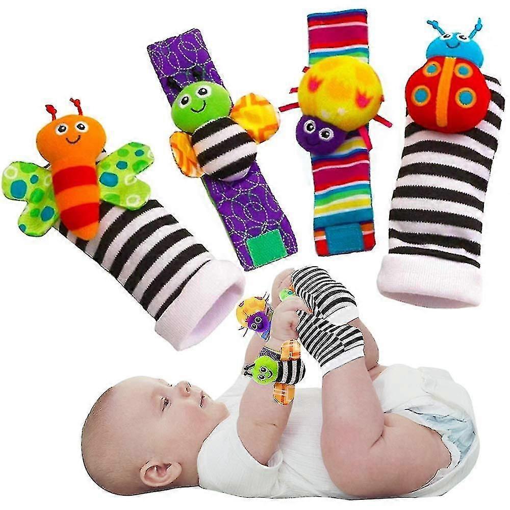 4 حزمة الرضع والطفل لغز الجوارب الجميلة والمعصم حزام لعبة الكرتون الحيوان على شكل المعصم خشخيشات القدم الجوارب اللعب